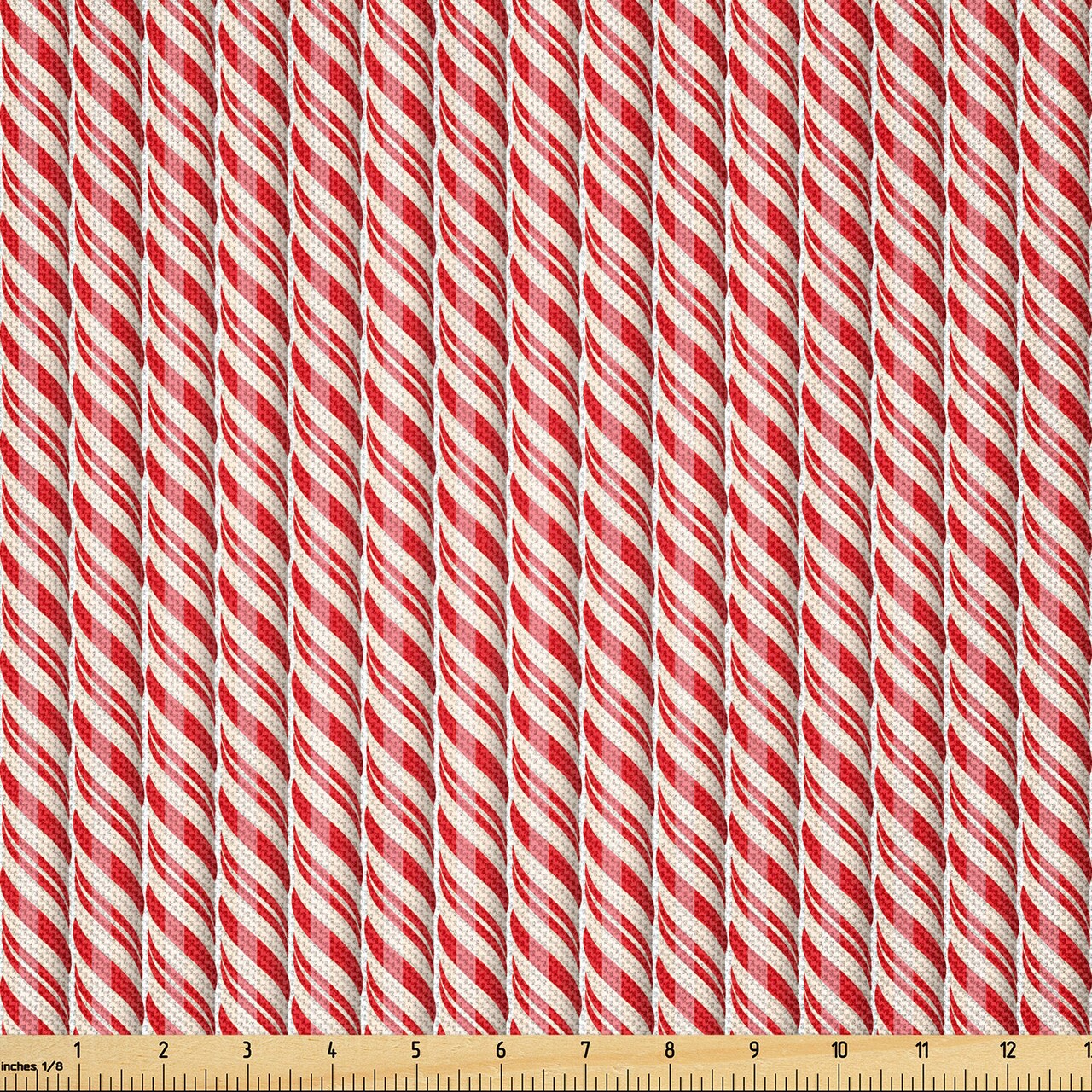 Ambesonne Candy Cane Fabric by The Yard, Christmas Candies Pattern Diagonal Stripes Traditional Winter Sweets, Decorative Satin Fabric for Home Textiles and Crafts, 10 Yards, Red Cream